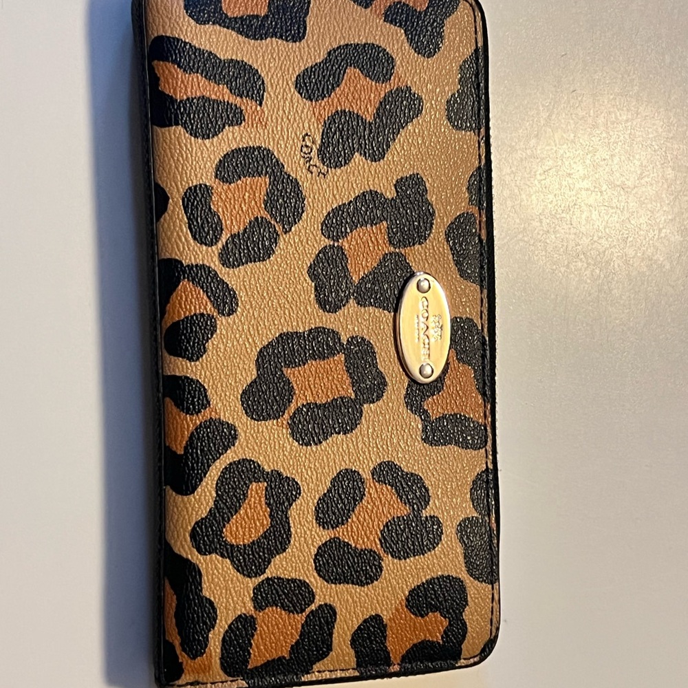 Coach Tan and Black Animal Print Wallet
